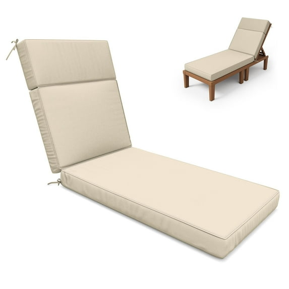 Kimunuk Outdoor Chaise Lounge Cushions, 72" x 21" x 4" Waterproof Pool Beach Recliner Replacement Cushions with Ties, Cream