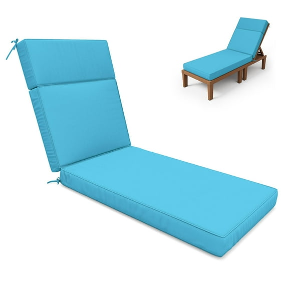 Kimunuk Outdoor Chaise Lounge Cushions, 80" x 26" x 4" Waterproof Pool Beach Recliner Replacement Cushions with Ties, Lake Blue