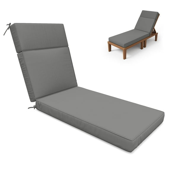 Kimunuk Outdoor Chaise Lounge Cushions, 80" x 26" x 4" Waterproof Pool Beach Recliner Replacement Cushions with Ties, Light Grey