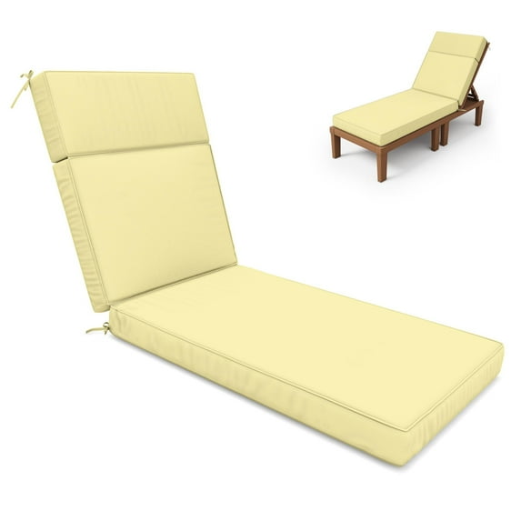 Kimunuk Outdoor Chaise Lounge Cushions, 80" x 26" x 4" Waterproof Pool Beach Recliner Replacement Cushions with Ties, Light Yellow