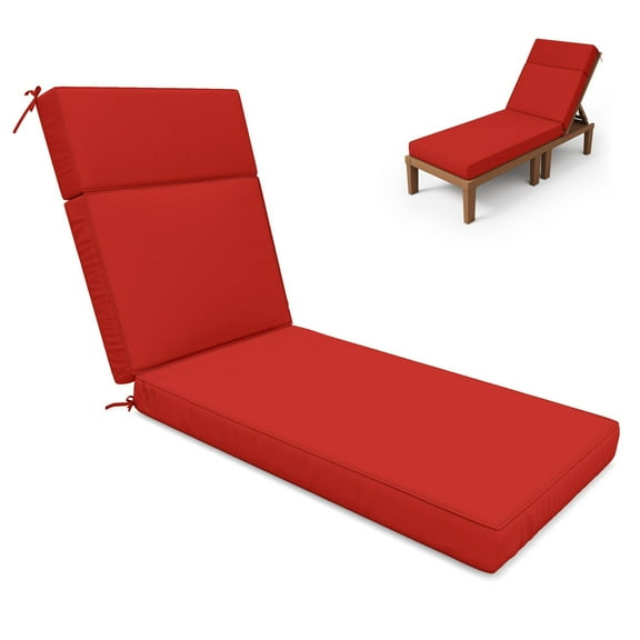 Kimunuk Outdoor Chaise Lounge Cushions, 72" x 21" x 4" Waterproof Pool Beach Recliner Replacement Cushions with Ties, Red