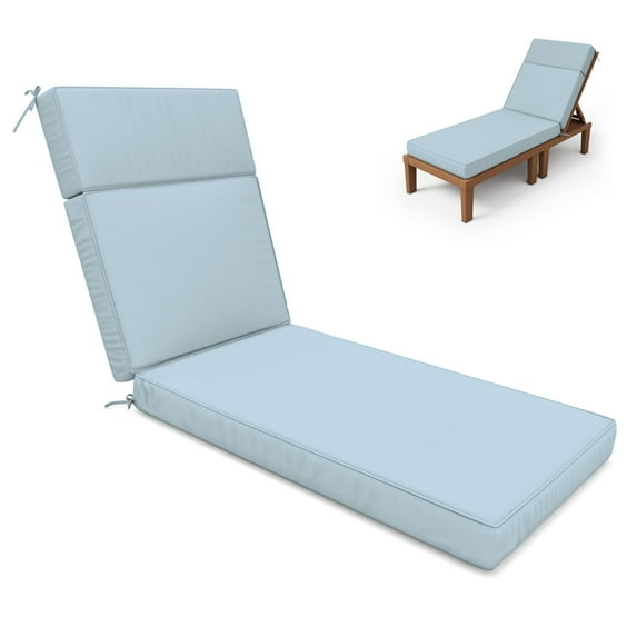 Kimunuk Outdoor Chaise Lounge Cushions, 72" x 21" x 4" Waterproof Pool Beach Recliner Replacement Cushions with Ties, Light Blue