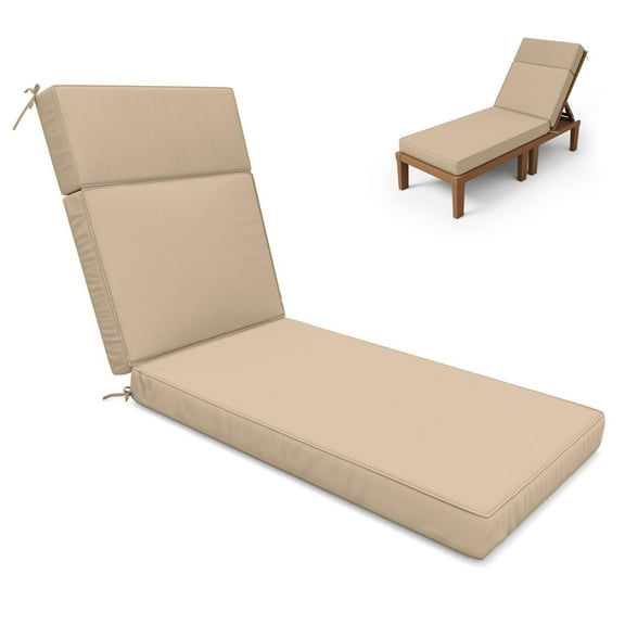 Kimunuk Outdoor Chaise Lounge Cushions, 72" x 21" x 4" Waterproof Pool Beach Recliner Replacement Cushions with Ties, Sand