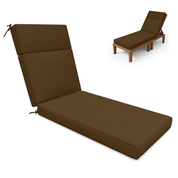 Kimunuk Outdoor Chaise Lounge Cushions, 72" x 21" x 4" Waterproof Pool Beach Recliner Replacement Cushions with Ties, Chocolate