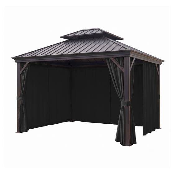 Kimunuk Outdoor Replacement Curtains for 10' X 12' Gazebo, Waterproof 4-Panels Black Gazebo Universal Privacy Sidewall Curtains with Zipper for Patio Garden Backyard, Curtain Only