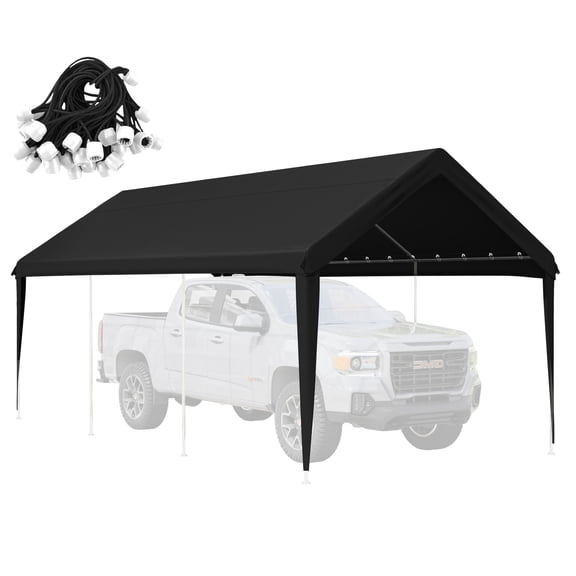 Kimunuk 10' x 20' Canopy Replacement Cover, Outdoor Portable Carport Replacement Canopy with Ball Bungees for Car Garage Shelter Tent Party Tent, Black ,Frame is Not Included