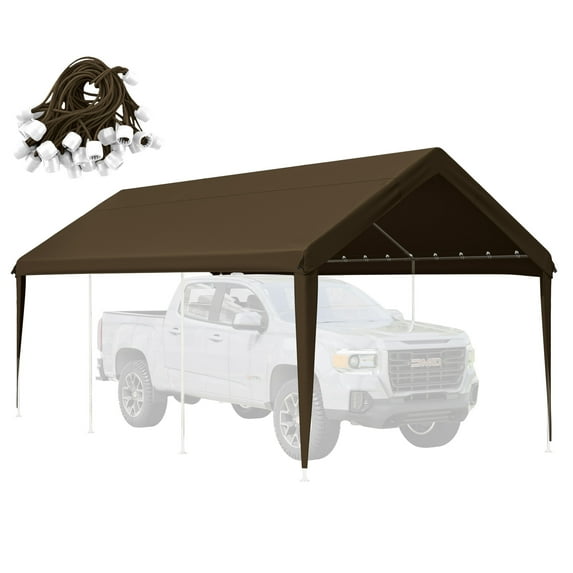 Kimunuk 10' x 20' Canopy Replacement Cover, Outdoor Portable Carport Replacement Canopy with Ball Bungees for Car Garage Shelter Tent Party Tent, Chocolate ,Frame is Not Included