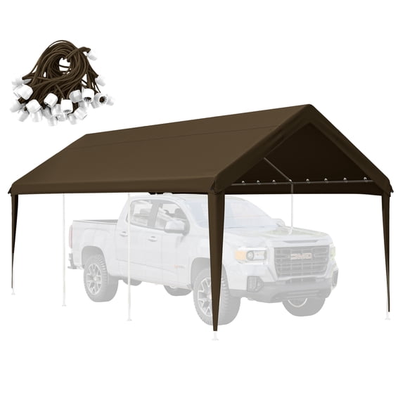 Kimunuk 10' x 20' Canopy Replacement Cover, Outdoor Portable Carport Replacement Canopy with Ball Bungees for Car Garage Shelter Tent Party Tent, Chocolate ,Frame is Not Included