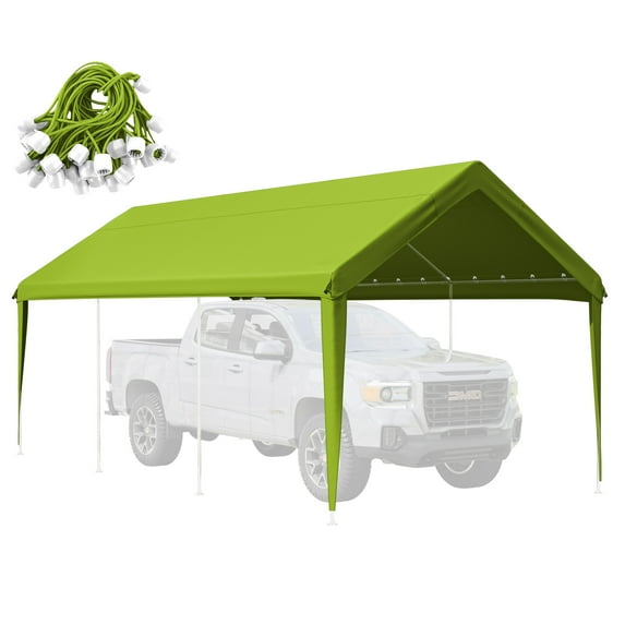 Kimunuk 10' x 20' Canopy Replacement Cover, Outdoor Portable Carport Replacement Canopy with Ball Bungees for Car Garage Shelter Tent Party Tent, Grass Green ,Frame is Not Included