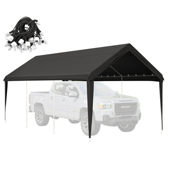 Kimunuk 10' x 20' Canopy Replacement Cover, Outdoor Portable Carport Replacement Canopy with Ball Bungees for Car Garage Shelter Tent Party Tent, Gray ,Frame is Not Included