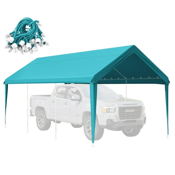 Kimunuk 10' x 20' Canopy Replacement Cover, Outdoor Portable Carport Replacement Canopy with Ball Bungees for Car Garage Shelter Tent Party Tent, Lake Blue ,Frame is Not Included