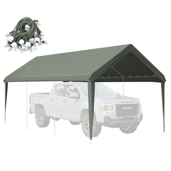 Kimunuk 10' x 20' Canopy Replacement Cover, Outdoor Portable Carport Replacement Canopy with Ball Bungees for Car Garage Shelter Tent Party Tent, Ligth Gray ,Frame is Not Included