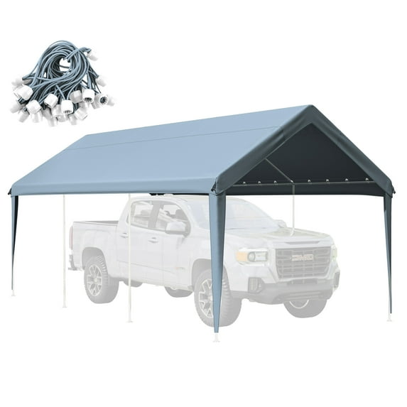 Kimunuk 10' x 20' Canopy Replacement Cover, Outdoor Portable Carport Replacement Canopy with Ball Bungees for Car Garage Shelter Tent Party Tent, Sky Blue ,Frame is Not Included