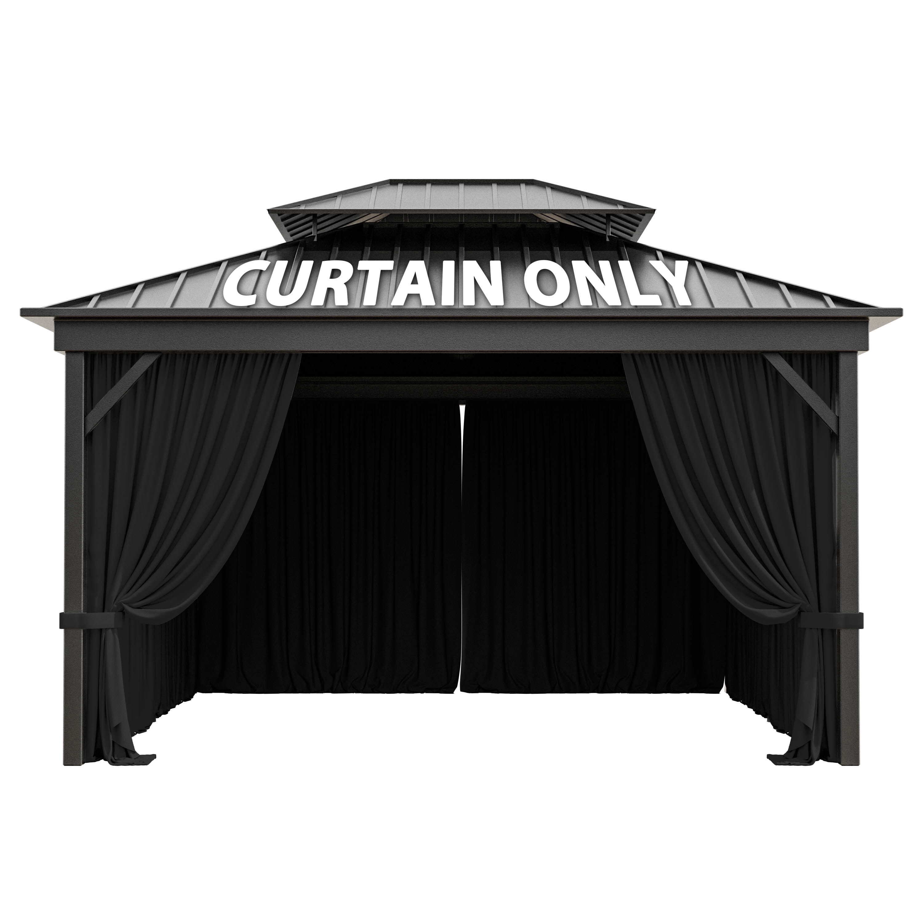 Kimunuk Outdoor Replacement Curtains for 12' X 12' Gazebo, Waterproof 4-Panels Black Gazebo Universal Privacy Sidewall Curtains with Zipper for Patio Garden Backyard, Curtain Only