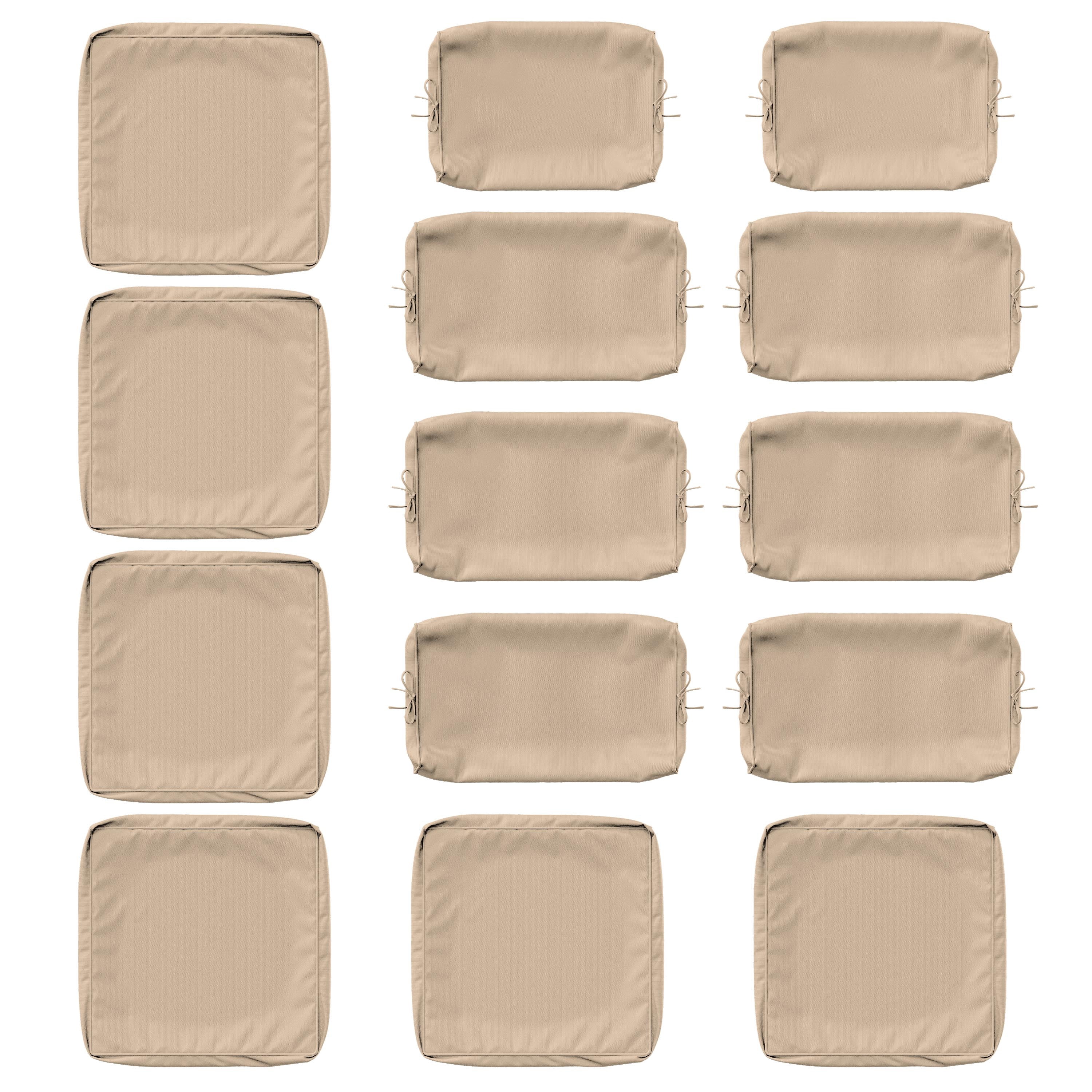 Kimunuk 14 Pcs Outdoor Cushion Slipcovers, Replacement Outdoor Patio Cushion Covers with 3 Size, Waterproof and Zippered, Fit for Outdoor Furniture, Patio Sofa Couch, Covers Only, Sand