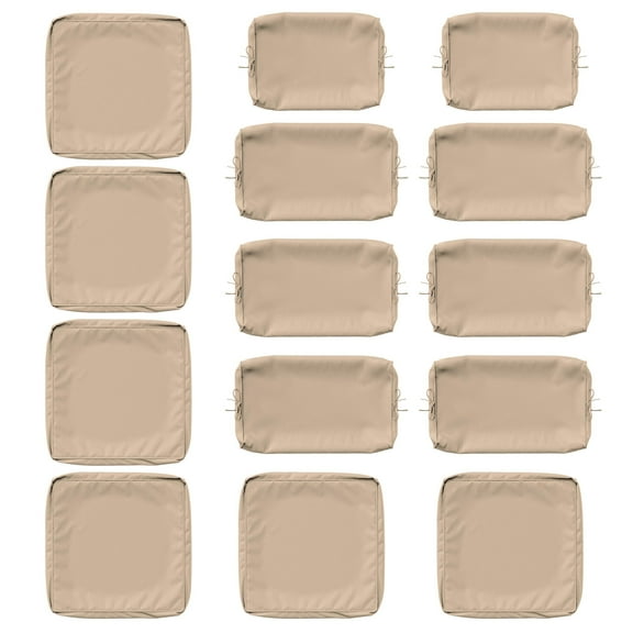 Kimunuk 14 Pcs Outdoor Cushion Slipcovers, Replacement Outdoor Patio Cushion Covers with 3 Size, Waterproof and Zippered, Fit for Outdoor Furniture, Patio Sofa Couch, Covers Only, Sand