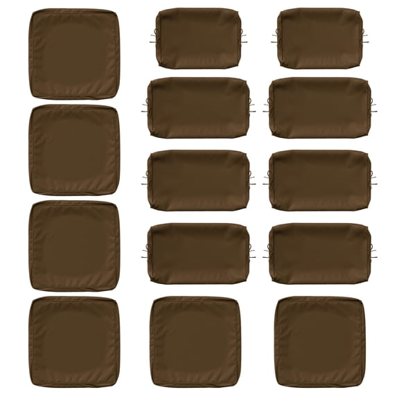 Kimunuk 14 Pcs Outdoor Slipcovers for Cushion, Replacement Outdoor Patio Cushion Covers with 3 Size, Waterproof and Zippered, Fit for Outdoor Furniture, Patio Sofa Couch, Covers Only, Chocolate