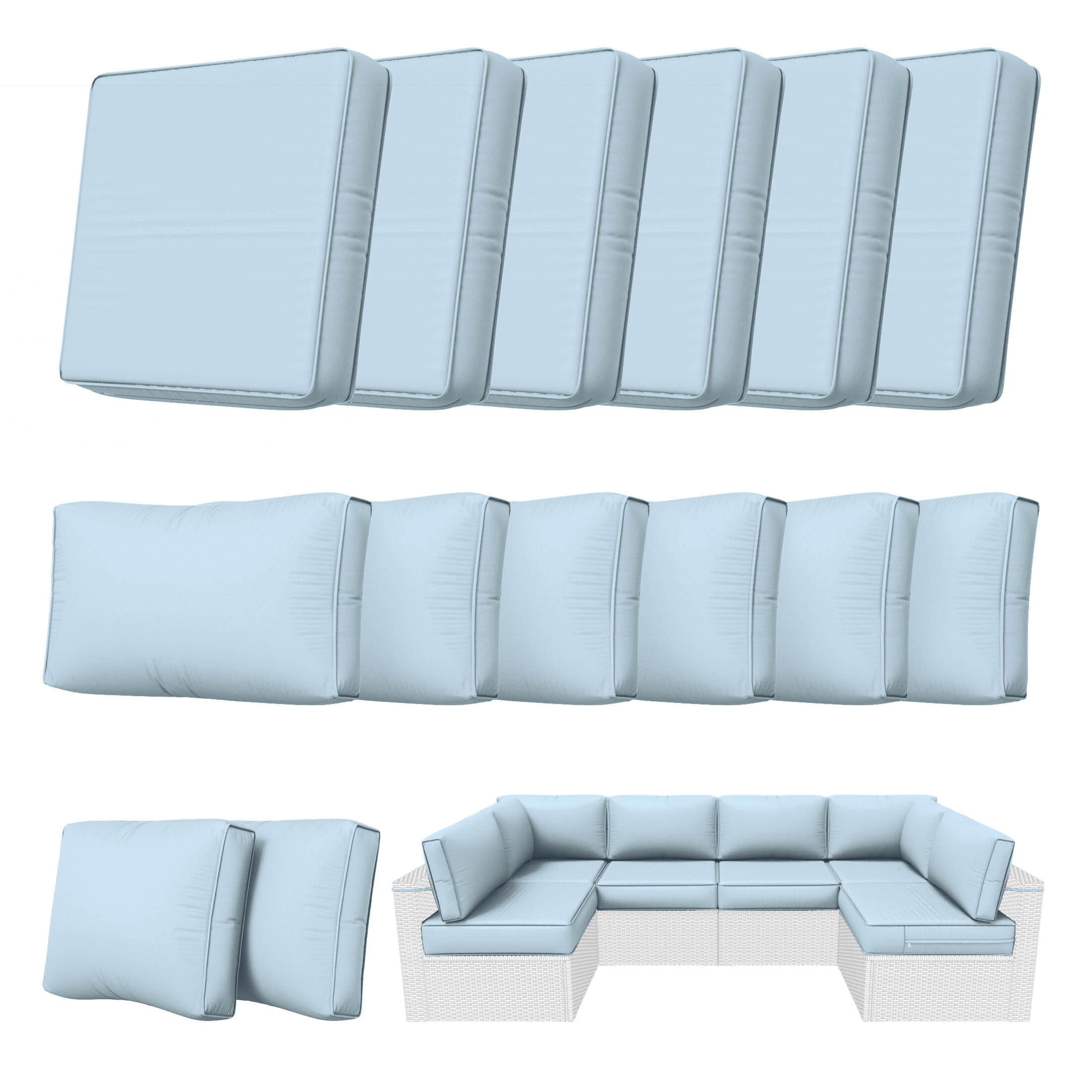 Kimunuk 14 Piece Outdoor Furniture Replacement Cushions, 5" Foam Foam
