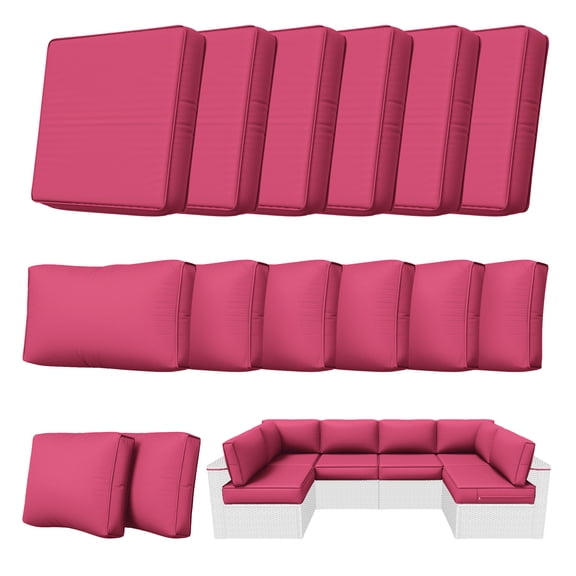 Kimunuk 14 Piece Outdoor Furniture Replacement Cushions, 5" Foam Foam High-Density, Fits 6-Seat Sectional Rattan Conversation Set, Patio Water-Resistant Sofa Cushions, Pink