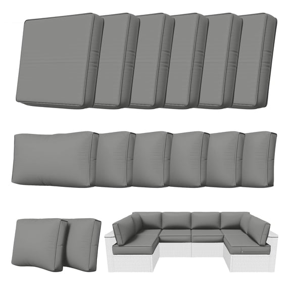 Kimunuk 14 Piece Outdoor Furniture Replacement Cushions, 5" Foam Foam High-Density, Fits 6-Seat Sectional Rattan Conversation Set, Patio Water-Resistant Sofa Cushions, Light Grey