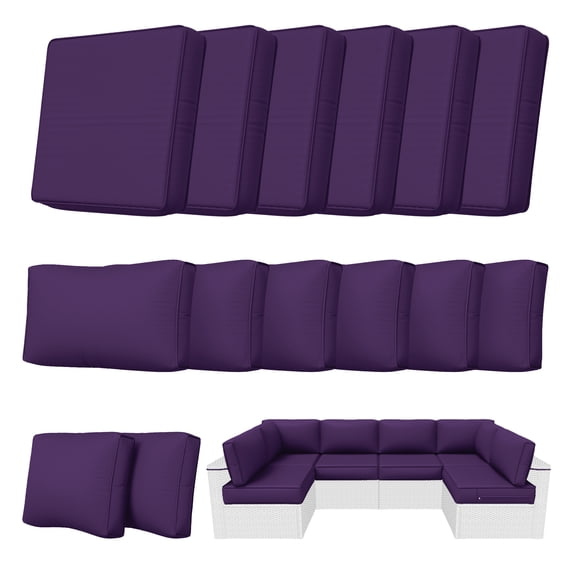 Kimunuk 14 Piece Outdoor Furniture Replacement Cushions, 5" Foam Foam High-Density, Fits 6-Seat Sectional Rattan Conversation Set, Patio Water-Resistant Sofa Cushions, Purple