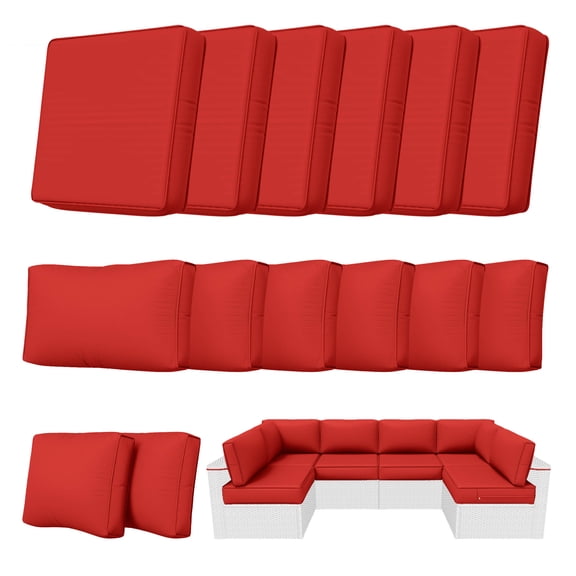 Kimunuk 14 Piece Outdoor Furniture Replacement Cushions, 5" Foam Foam High-Density, Fits 6-Seat Sectional Rattan Conversation Set, Patio Water-Resistant Sofa Cushions, Red