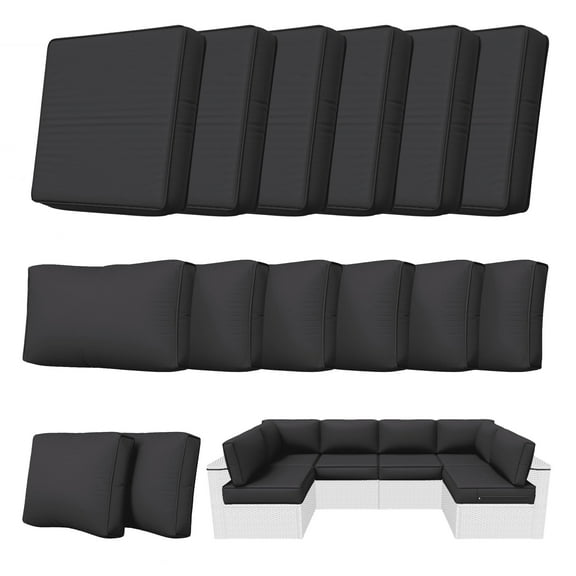 Kimunuk 14 Piece Outdoor Furniture Replacement Cushions, 5" Foam Foam High-Density, Fits 6-Seat Sectional Rattan Conversation Set, Patio Water-Resistant Sofa Cushions, Grey