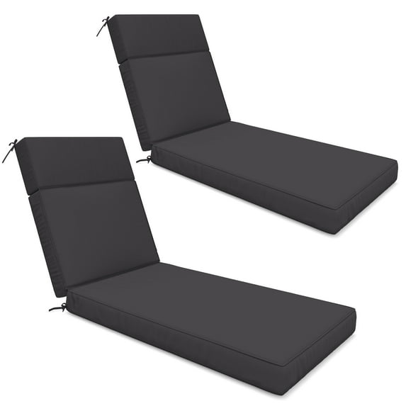 Kimunuk Outdoor Chaise Lounge Cushions set of 2, 80" x 26" x 4" Waterproof Pool Beach Recliner Replacement Cushions with Ties, Grey
