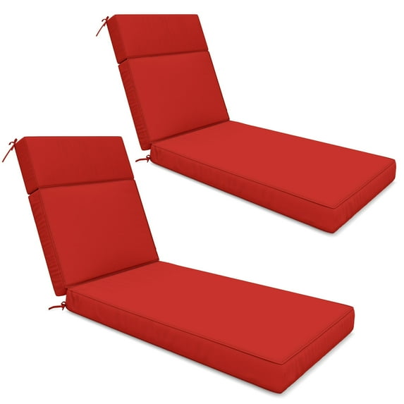 Kimunuk Outdoor Chaise Lounge Cushions set of 2, 72" x 21" x 4" Waterproof Pool Beach Recliner Replacement Cushions with Ties, Red