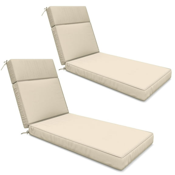 Kimunuk Outdoor Chaise Lounge Cushions set of 2, 80" x 26" x 4" Waterproof Pool Beach Recliner Replacement Cushions with Ties, Cream