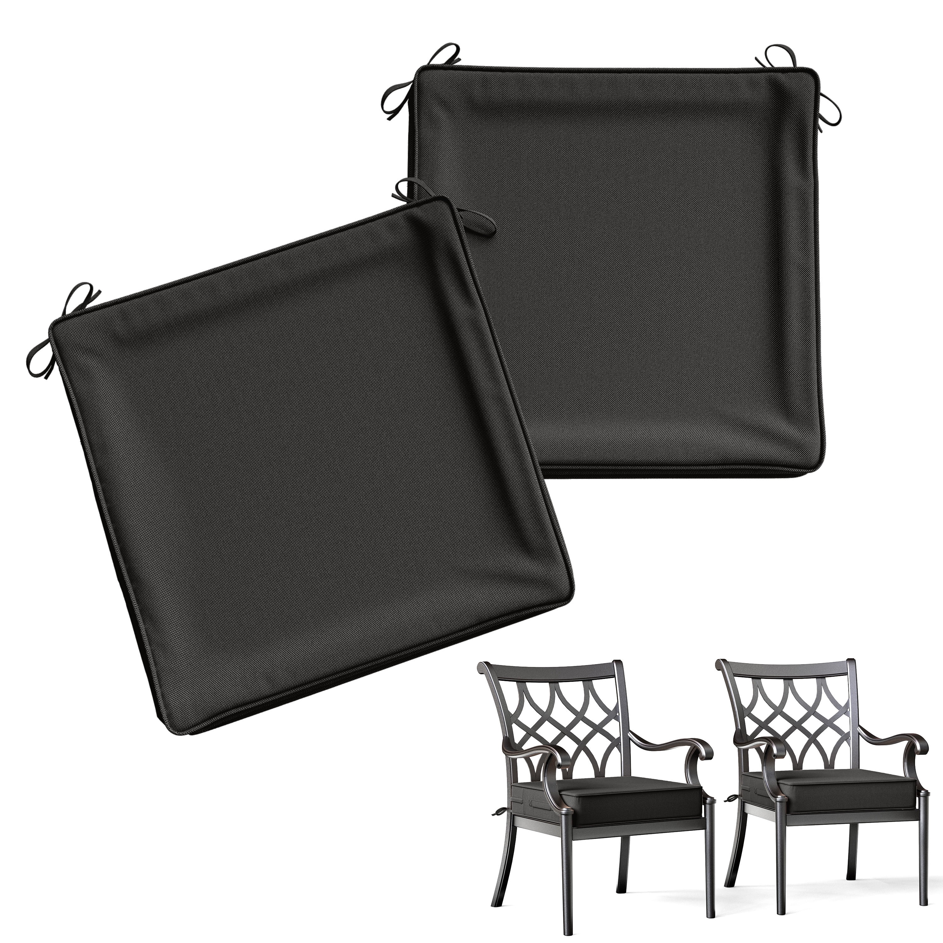 Kimunuk 2Pcs Outdoor Chair Cushions Slipcovers, 24" x 24" Replacement Waterproof Non-Slip Patio Seat Cushion Covers with Handle,Black