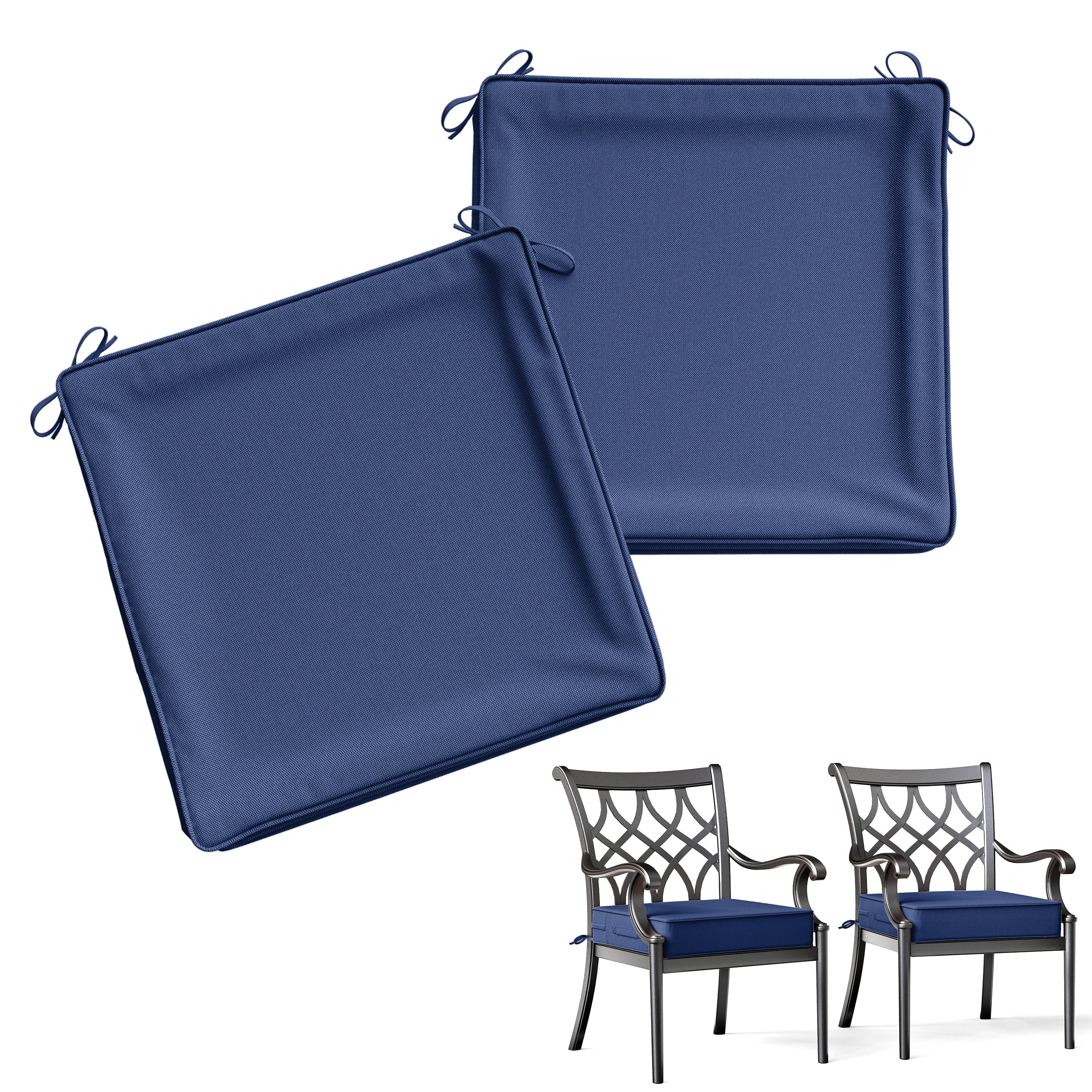 Kimunuk 2Pcs Outdoor Chair Cushions Slipcovers, 24" x 24" Replacement Waterproof Non-Slip Patio Seat Cushion Covers with Handle,Blue