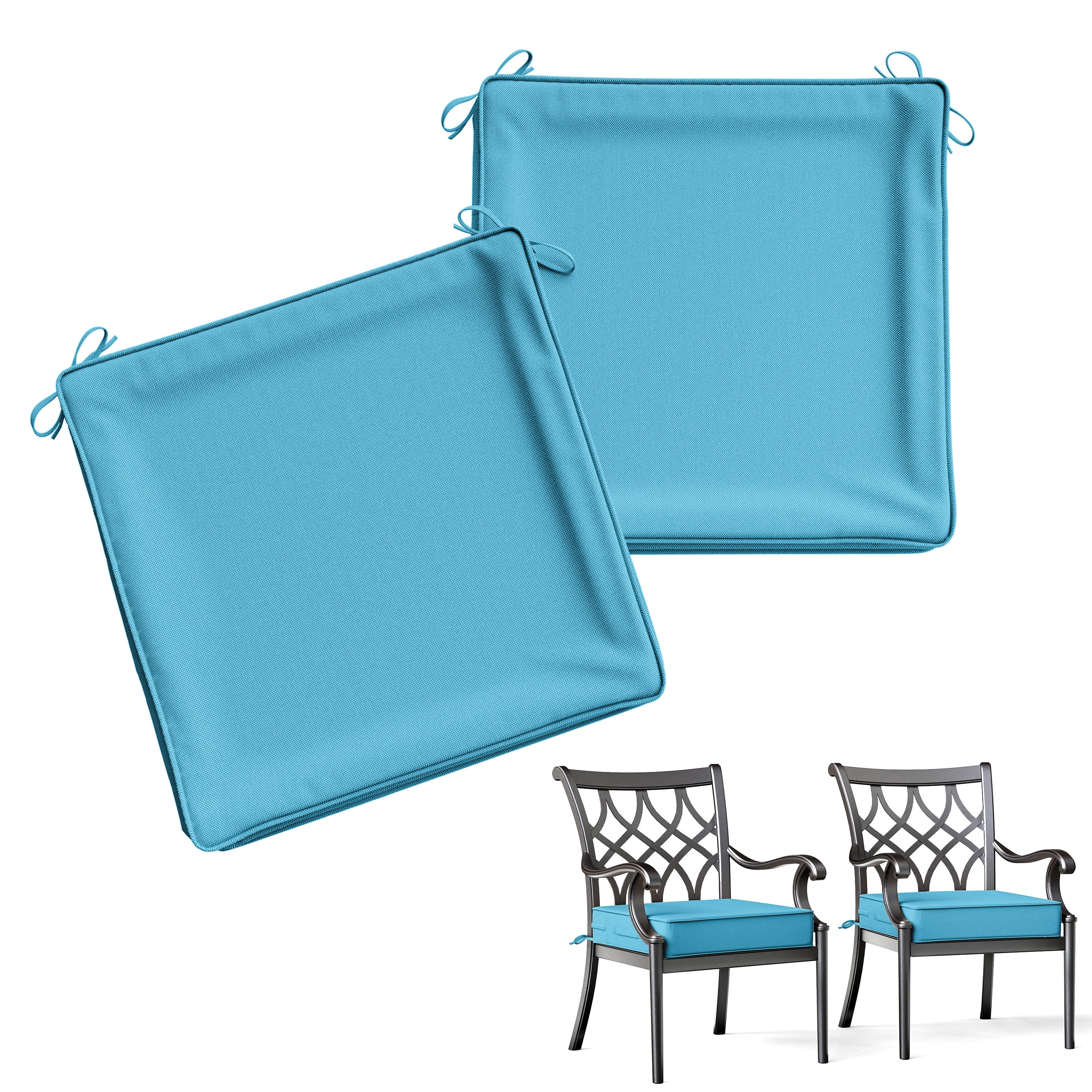 Kimunuk 2Pcs Outdoor Chair Cushions Slipcovers, 24" x 24" Replacement Waterproof Non-Slip Patio Seat Cushion Covers with Handle,Lake Blue