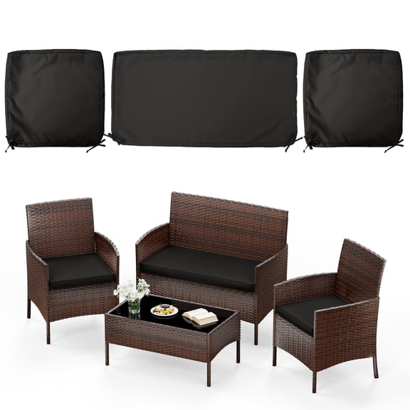 Kimunuk 3 Pcs Outdoor Cushion Covers, Waterproof Patio Seat Cushions Replacement Slipcovers for Wicker Rattan Conversation Furniture Set, Black
