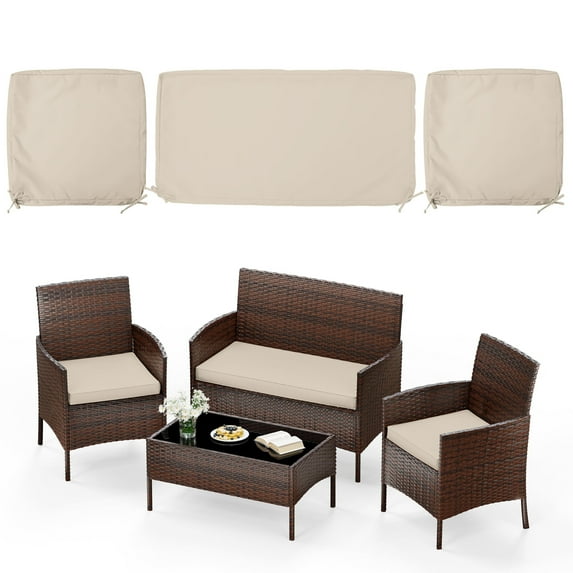 Kimunuk 3 Pcs Outdoor Cushion Covers, Waterproof Patio Seat Cushions Replacement Slipcovers for Wicker Rattan Conversation Furniture Set, Cream