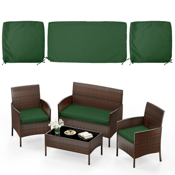 Kimunuk 3 Pcs Outdoor Cushion Covers, Waterproof Patio Seat Cushions Replacement Slipcovers for Wicker Rattan Conversation Furniture Set, Green