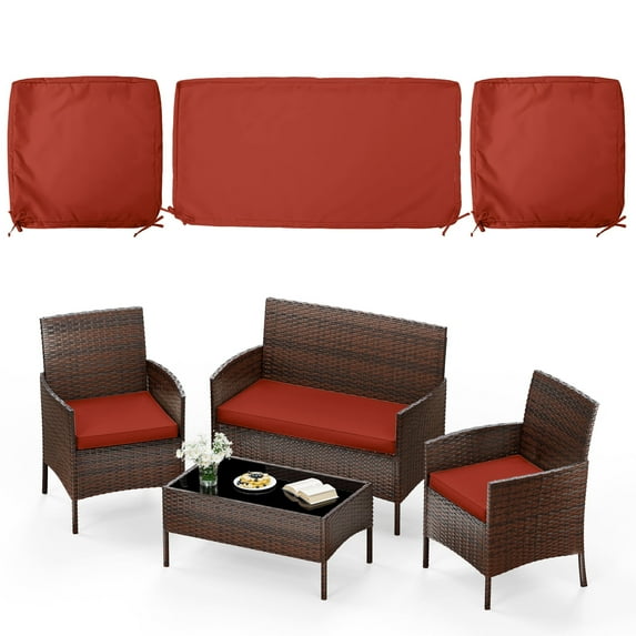 Kimunuk 3 Pcs Outdoor Cushion Covers, Waterproof Patio Seat Cushions Replacement Slipcovers for Wicker Rattan Conversation Furniture Set, Terra red