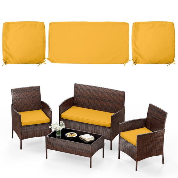 Kimunuk 3 Pcs Outdoor Cushion Covers, Waterproof Patio Seat Cushions Replacement Slipcovers for Wicker Rattan Conversation Furniture Set, Yellow