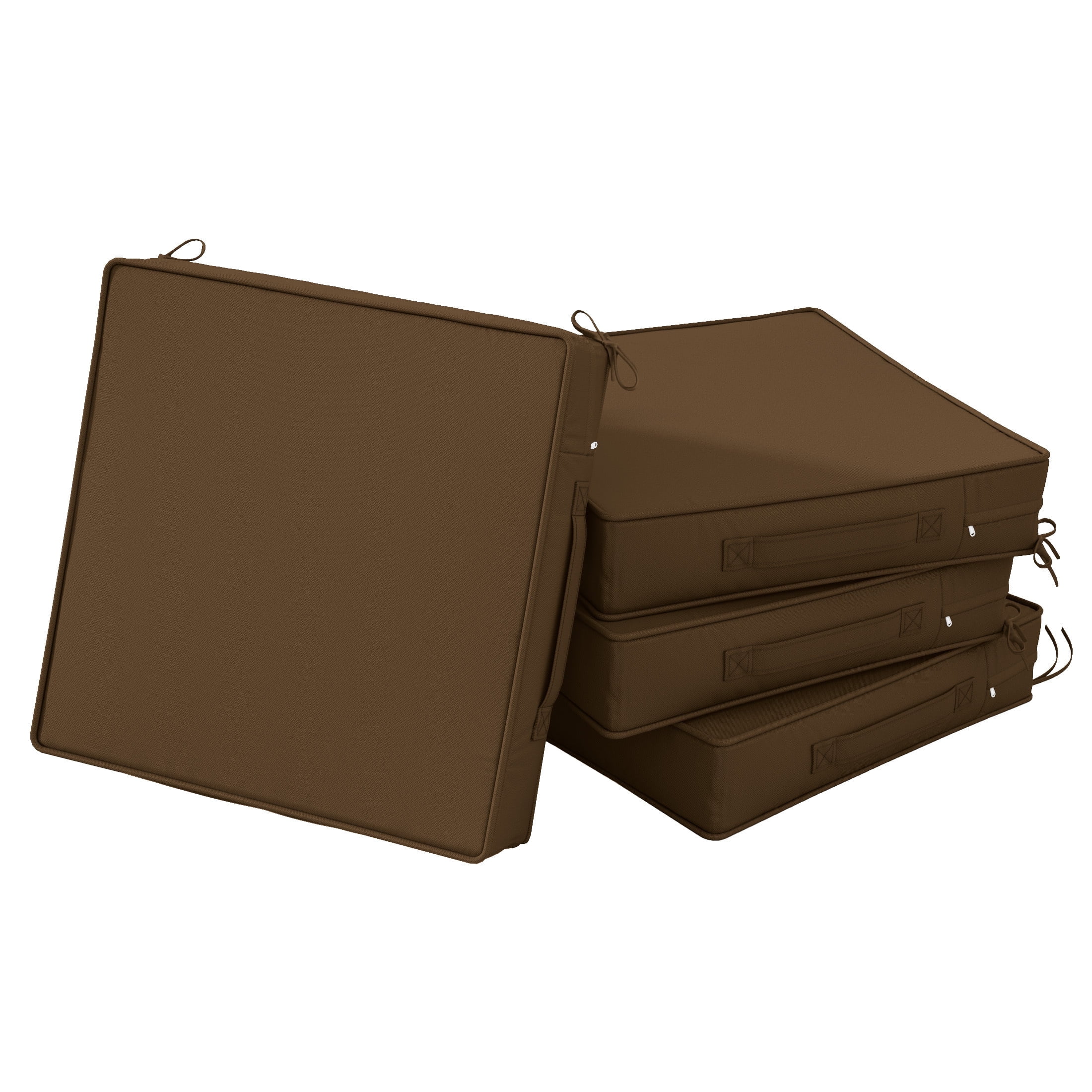 Kimunuk 4 Pack Outdoor Chair Cushions, 19" x 19" Waterproof Outdoor Seat Cushions Couch Pads with Ties & Handle for Patio Furniture, Chocolate