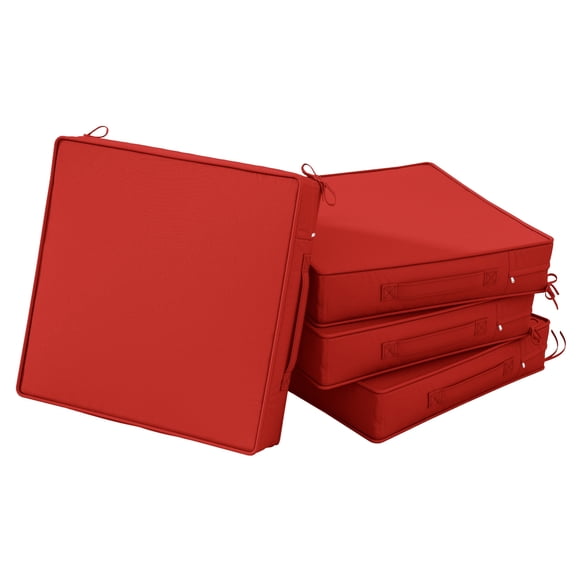 Kimunuk 4 Pack Outdoor Chair Cushions, 19" x 19" Waterproof Outdoor Seat Cushions Couch Pads with Ties & Handle for Patio Furniture, Red