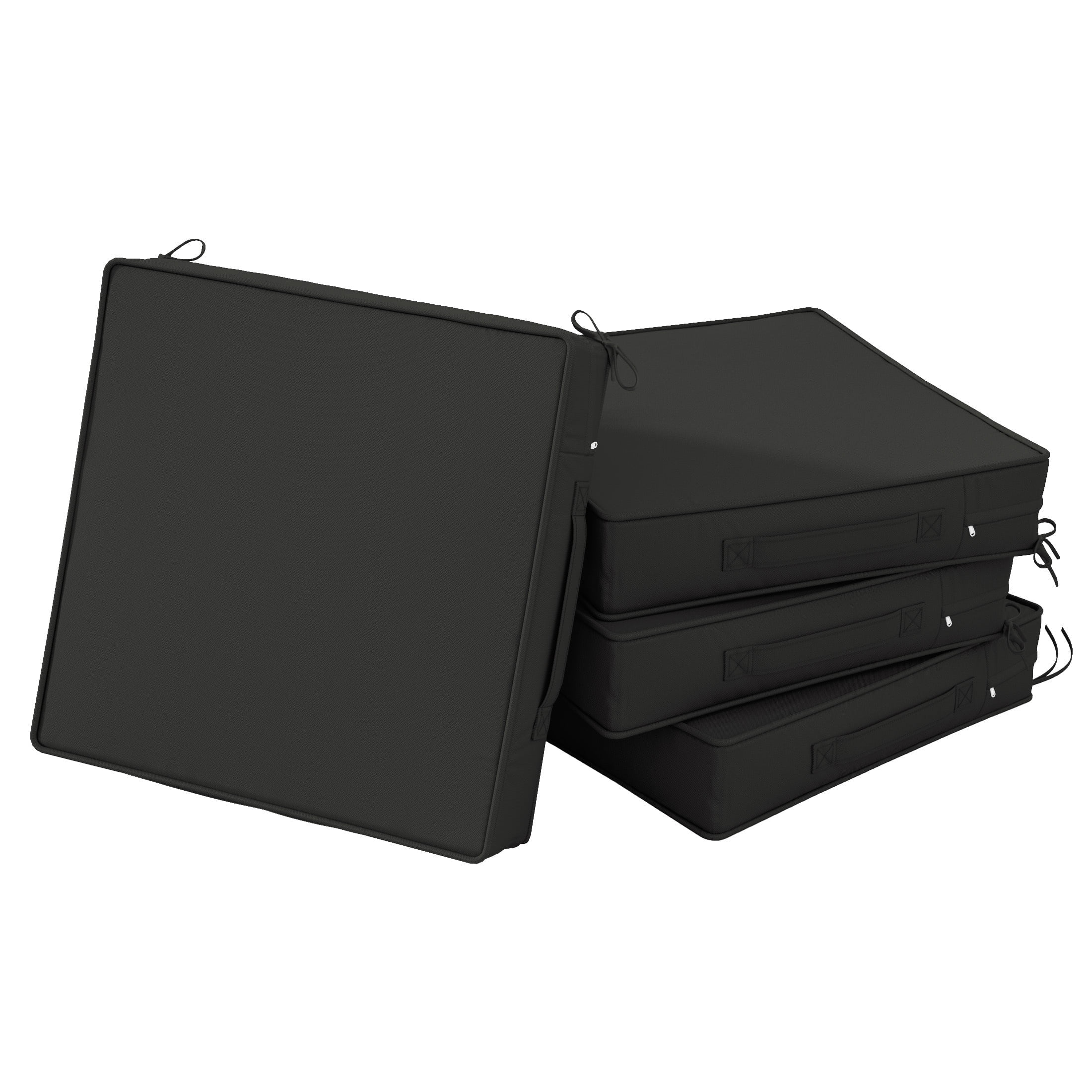 Kimunuk 4 Pack Outdoor Chair Cushions, 24" x 24" Waterproof Outdoor Seat Cushions Couch Pads with Ties & Handle for Patio Furniture, Black