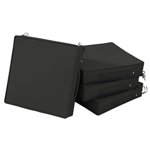 Kimunuk 4 Pack Outdoor Chair Cushions, 24" x 24" Waterproof Outdoor Seat Cushions Couch Pads with Ties & Handle for Patio Furniture, Black