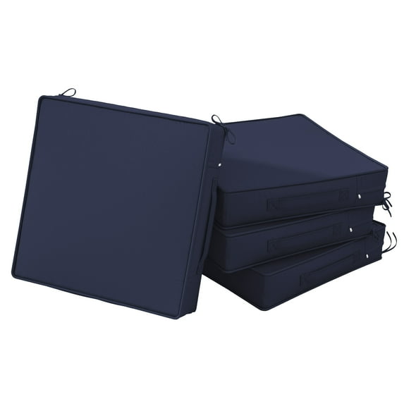 Kimunuk 4 Pack Outdoor Chair Cushions, 24" x 24" Waterproof Outdoor Seat Cushions Couch Pads with Ties & Handle for Patio Furniture, Navy blue
