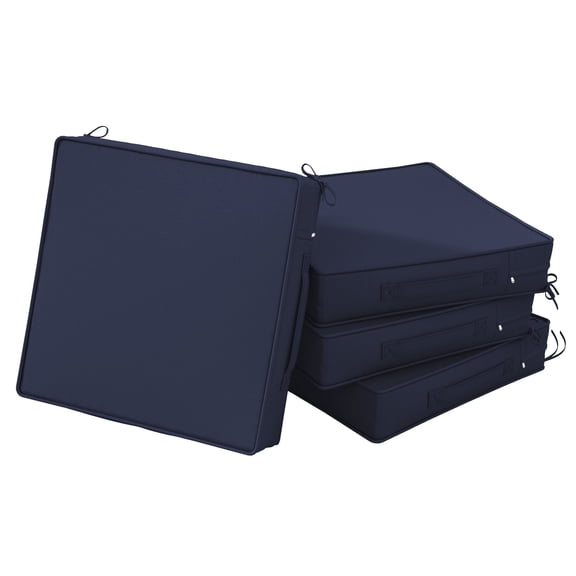 Kimunuk 4 Pack Outdoor Chair Cushions, 24" x 24" Waterproof Outdoor Seat Cushions Couch Pads with Ties & Handle for Patio Furniture, Navy blue