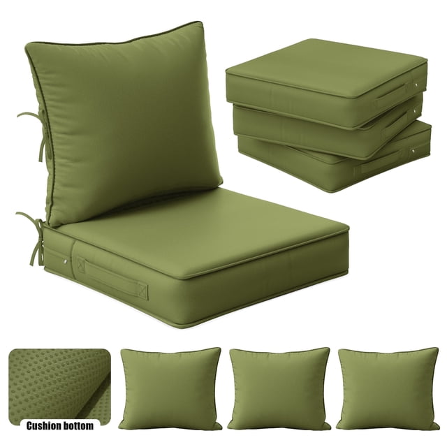 Kimunuk 4 Set Outdoor Cushion for Patio Furniture, 22" L X 22" W X 4" H Splash-Proof Outdoor Deep Seat Cushions with Tie for Patio Chair, Light Green