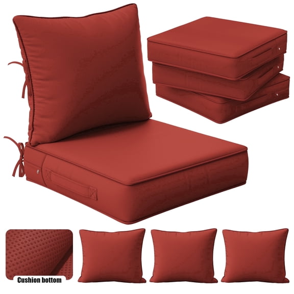 Kimunuk 4 Set Outdoor Cushion for Patio Furniture, 24" L X 24" W X 5" H Splash-Proof Outdoor Deep Seat Cushions with Tie for Patio Furniture, Terra Red