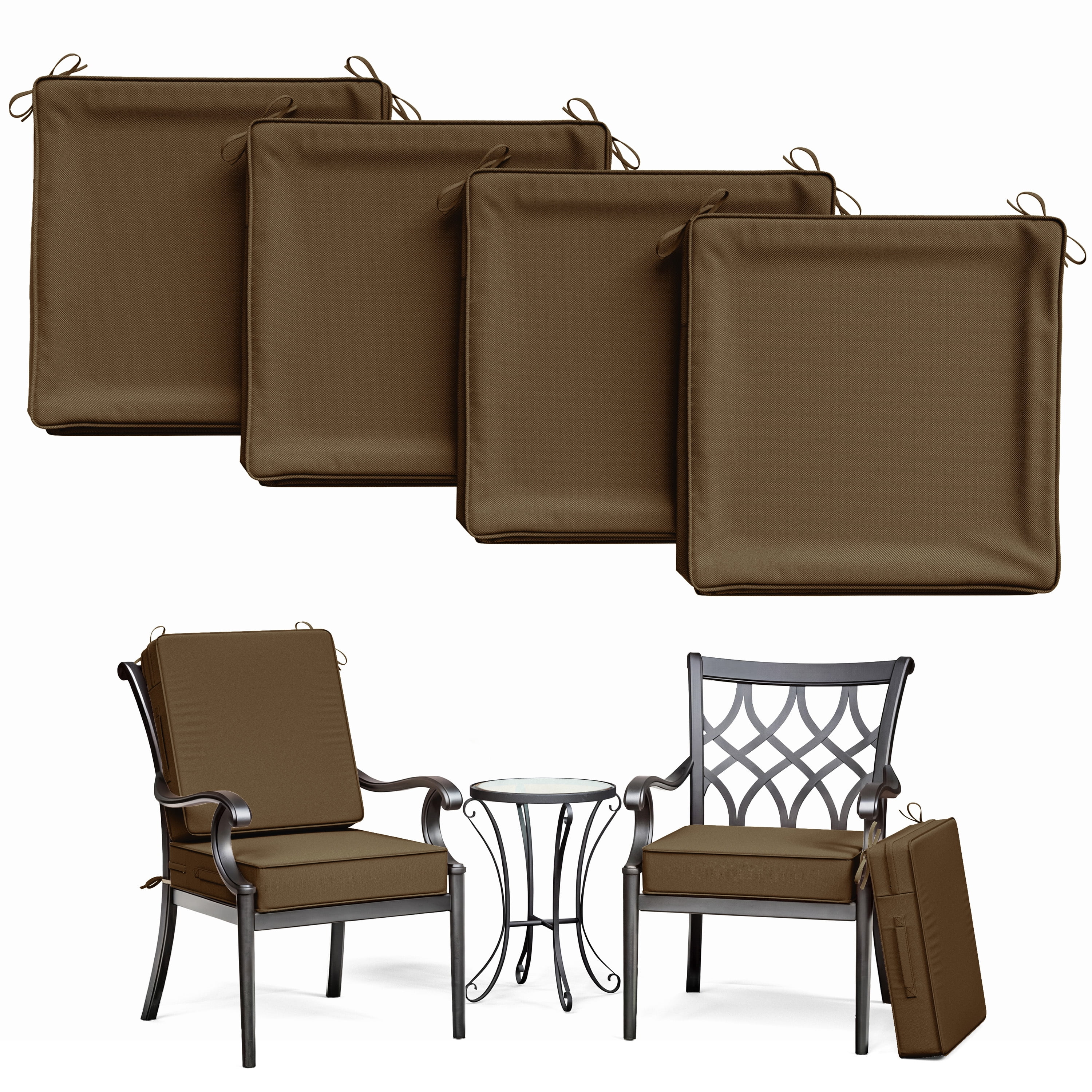Kimunuk 4Pcs Outdoor Slipcovers for Chair Cushions , 19" x 19" Replacement Waterproof Non-Slip Patio Seat Cushion Covers with Handle,Chocolate
