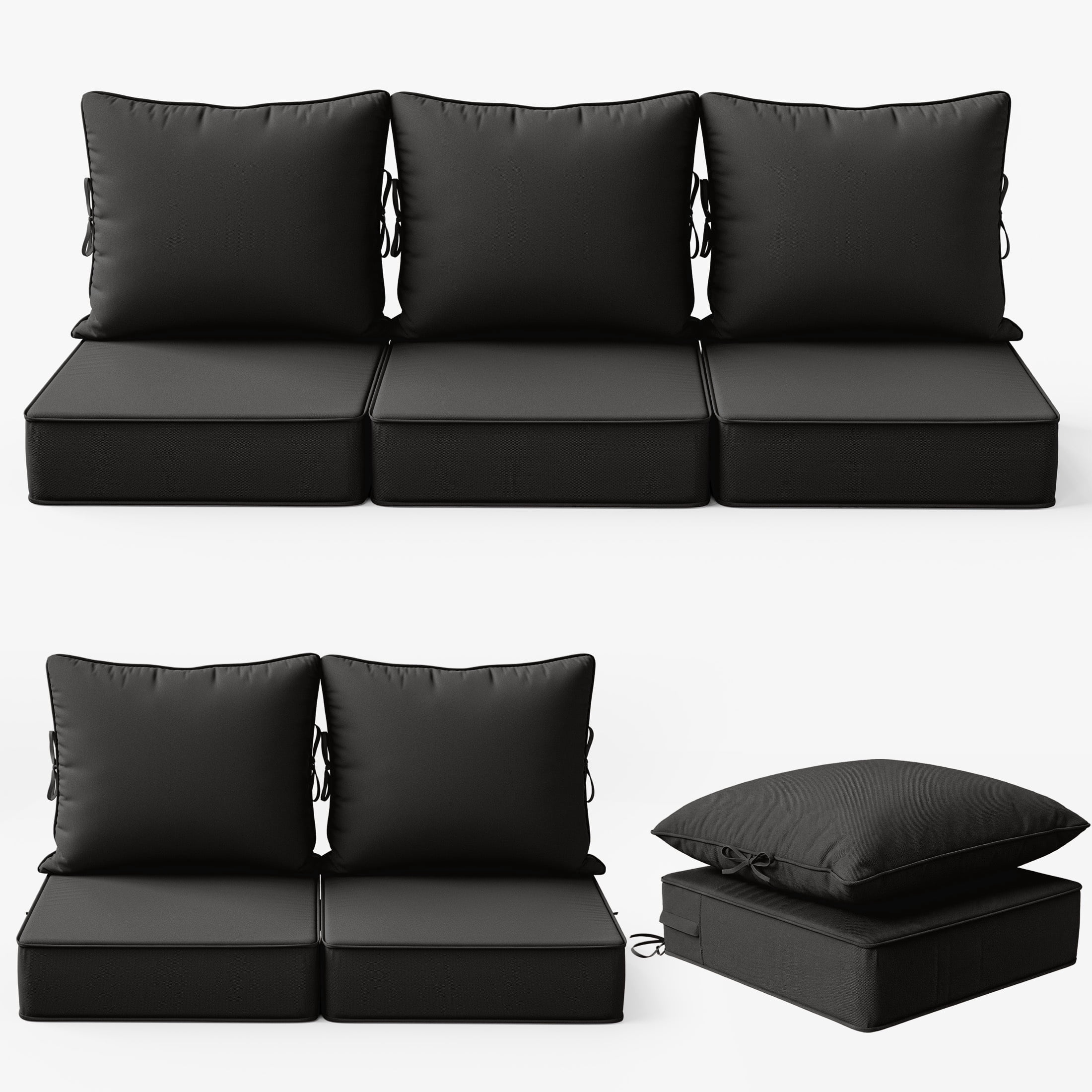 Kimunuk 6 Pack Outdoor Deep Seat Cushion Set, 24" x 24" x 6.5" Patio Furniture Chair Cushions Replacement for Sofa Couch, Black