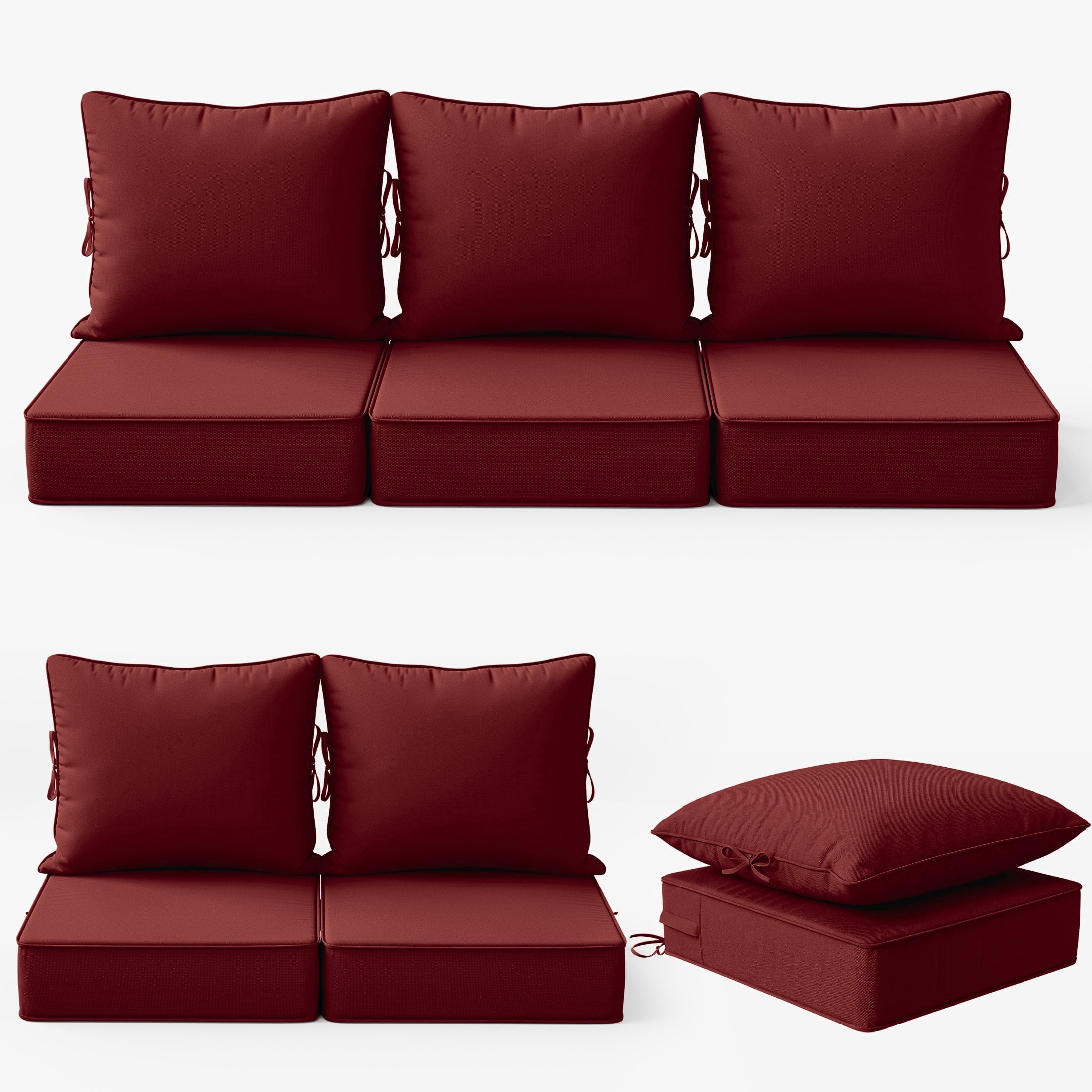 Kimunuk 6 Pack Outdoor Deep Seat Cushion Set, 24" x 24" x 6.5" Patio Furniture Chair Cushions Replacement for Sofa Couch, Burgundy