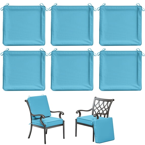 Kimunuk 6Pcs Outdoor Chair Cushions Slipcovers, 18.5" x 16" Lake Blue Replacement Waterproof Non-Slip Patio Seat Cushion Covers with Handle, Covers Only